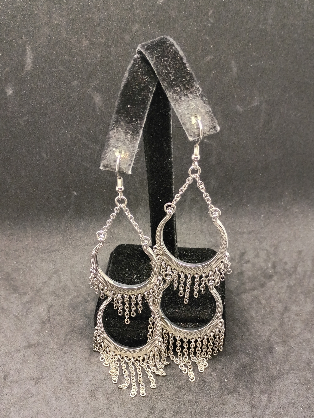 Silver Double-Hoop Fringe Dangle Earrings - Women Jewelry